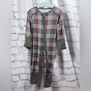 Mebie Baby Plaid Baby Onesie with Green Accents